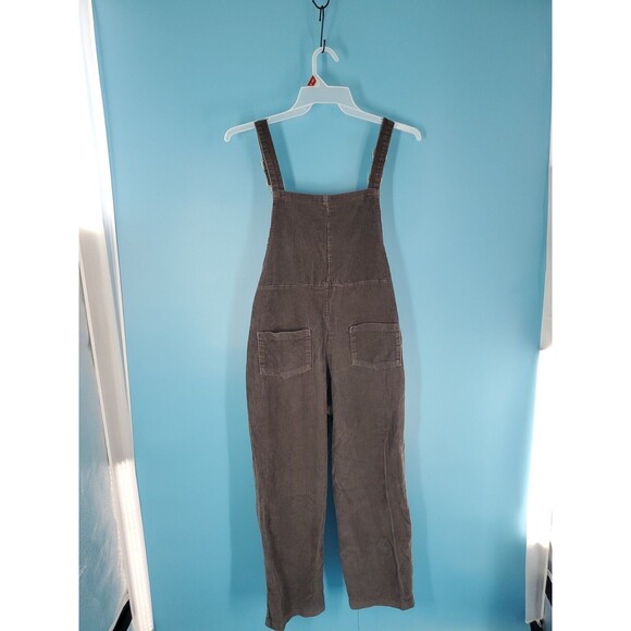 Corduroy Overalls Womens Sz M Crop  Gray Boho Adjustable Straps Pockers Shangyan - Picture 9 of 10
